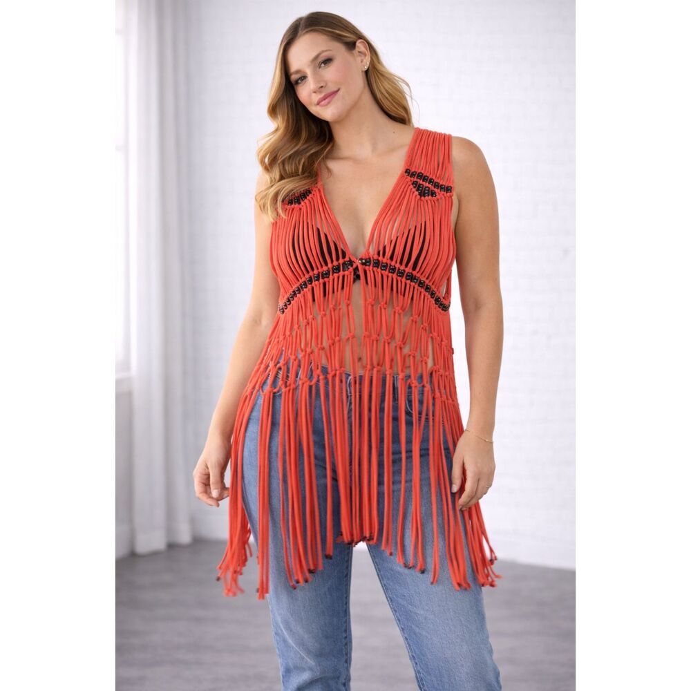 Selfie Couture by Trendology Single Button Long String Vest Beachy S